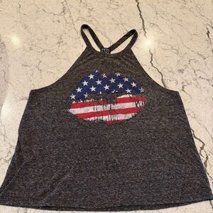 Modern Lux Charcoal Tank Top with American Flag Lips M